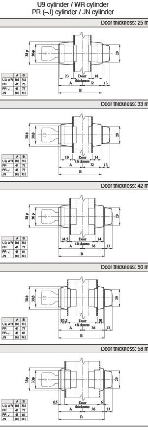 DN-1 DEADBOLT MORTISE LOCKS U9 Cylinder Door Thickness