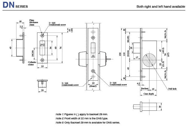 DN-1 DEADBOLT MORTISE LOCKS U9 Cylinder  Sectional Drawing