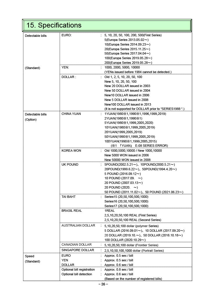EXC-6700 MULTI-COUNTERFEIT BILL DETECTOR MATSUMURA4+1 Specifications