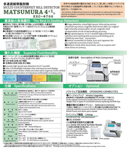 EXC-6700 MULTI-COUNTERFEIT BILL DETECTOR MATSUMURA4+1 product detail
