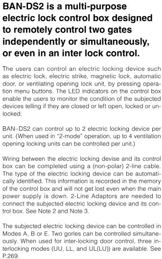 MIWA MIWALOCK BAN-DS2 LINE ELECTRIC LOCK CONTROL BOX Product Description