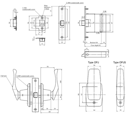 MIWA MWIALOCK OPJ series MUFFLED ONE-TOUCH LATCHES Push-pull locks External cutout view of the product