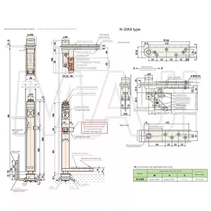 NITTO KOHKI AUTO-HINGE AFD Series 12H-AX External Dimensions and Installation Diagram