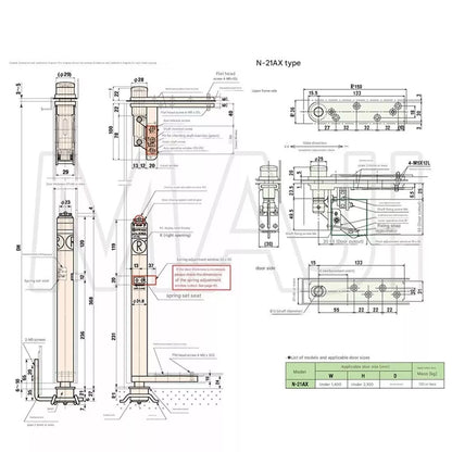 NITTO KOHKI AUTO-HINGE AFD Series 14H-AX External Dimensions and Installation Diagram