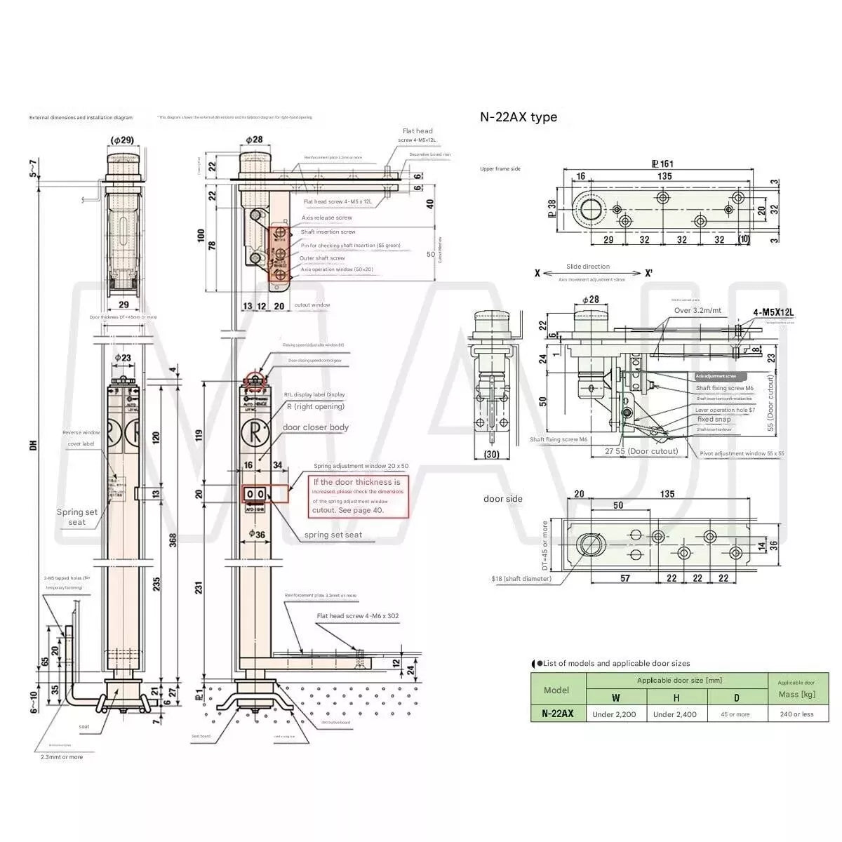 NITTO KOHKI AUTO-HINGE AFD Series 16H-AX External Dimensions and Installation Diagram