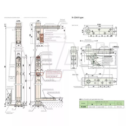 NITTO KOHKI AUTO-HINGE AFD Series 16H-AX External Dimensions and Installation Diagram