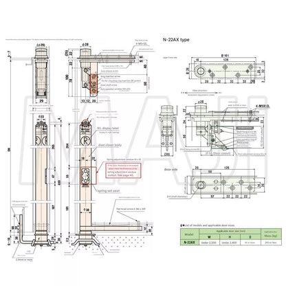 NITTO KOHKI AUTO-HINGE AFD Series 22-AX External Dimensions and Installation Diagram