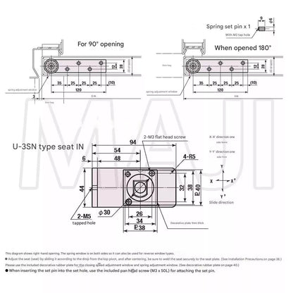 NITTO KOHKI AUTO-HINGE AFD series 14H-B Dimensions and Installation Receiver Seat Dimensions