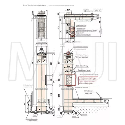 NITTO KOHKI AUTO-HINGE AFD series 30-X External Dimensions and Installation Diagram