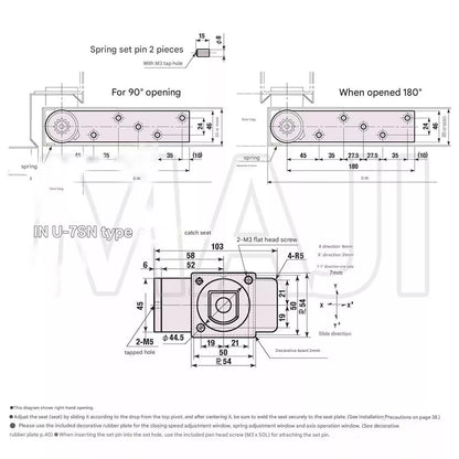 NITTO KOHKI AUTO-HINGE AFD series 35A-B Dimensions and Installation Receiving Seat