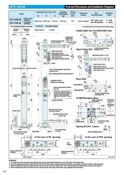 NITTO_KOHKI_AUTO-HINGE_Center_Hang_Type_AFD_series_14H-M_Dimensions and Diagrams