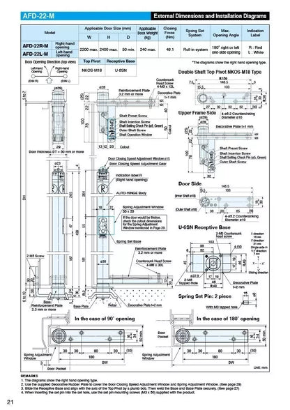 NITTO KOHKI AUTO HINGE AFD series 22-M Dimensions and Diagrams