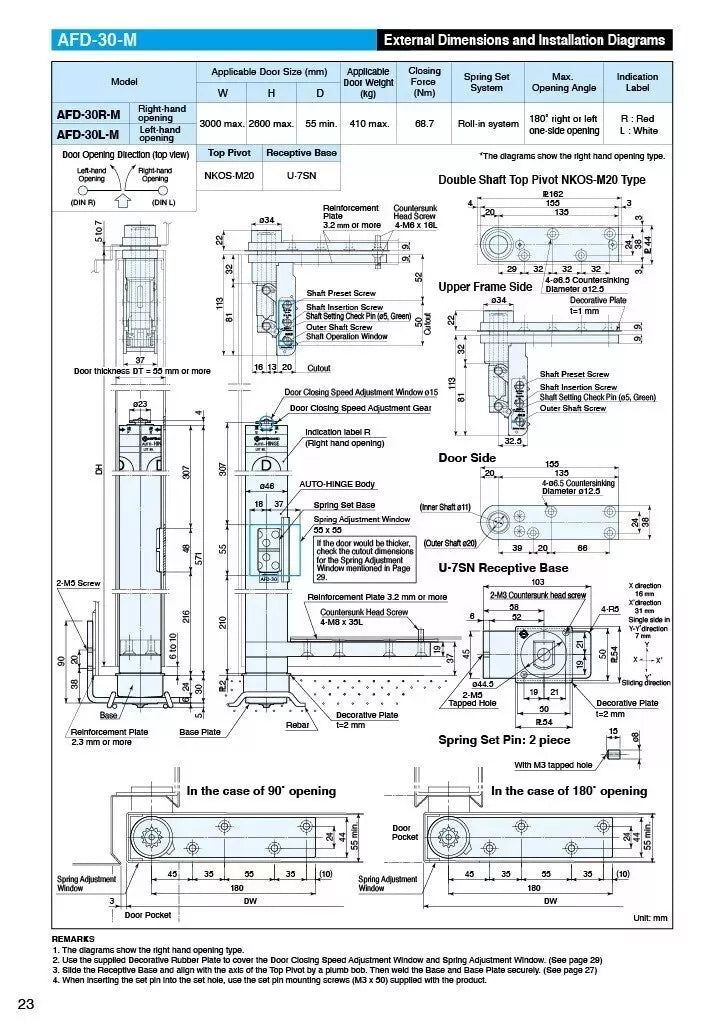 NITTO KOHKI AUTO HINGE AFD series 30-M Dimensions and Diagrams