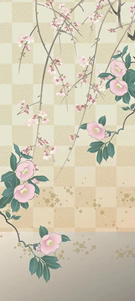 Stylish Fusuma Paper Orihime Camellia (checkered pattern) Torinoko Washi Modern